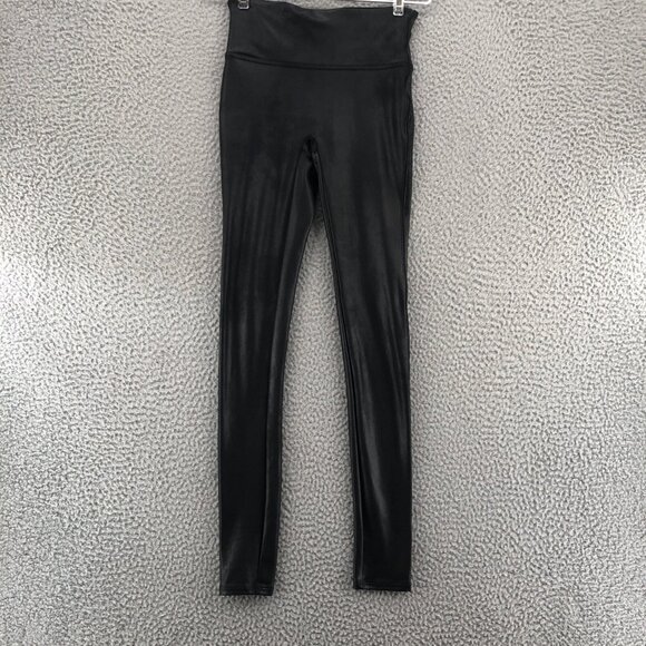 Spanx Leggings Womens Extra Small Black Faux Leather Shaping Stretch Pull On PU - Picture 1 of 13